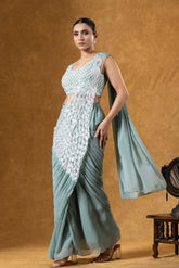 Premium Party Wear Drape Saree with Fully Stitched Embroidered Blouse
