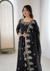 Designer Anarkali Gown Set in Crunchy Silk with 4 Meter Flair & Embroidery | Festive Wear for Women