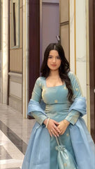 Elegant Fandy Silk 3-Piece Set | Embroidered Top, Plazo & Dupatta | Party Wear