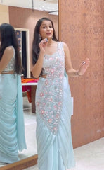 Premium Rangoli Silk Ready To Wear Saree with Embroidery & Beads Work | Stylish Party Wear Saree Set