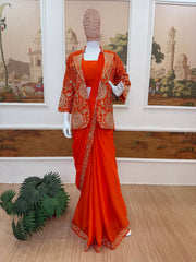 NEW SUPERHIT TRENDING READY TO WEAR SAREE WITH FULLY EMBROIDERED STYLIST BLOUSE AND KOTI ON RANGOLI FABRIC