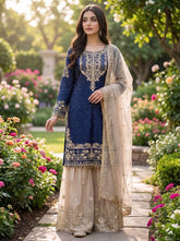 New Designer Collection In Pure Heavy GMY SILK With Heavy Embroidery Coding Dori-Sequence Work Top-Bottom And Dupatta Set Fully Stitched Ready To Wear