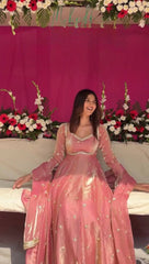 Elegant Embroidered Sequence Designer Anarkali three piece set