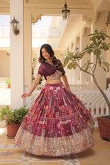Lehenga Choli Russian Silk Rich Digital Printed With Foil Embroidery Work