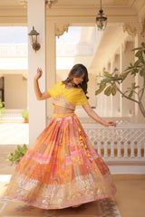 Lehenga Choli Russian Silk Rich Digital Printed With Foil Embroidery Work