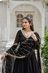 Faux Blooming Gown with Dupatta With Attractive Embroidered Sequins work with Lace Border