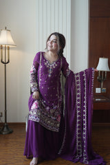 Luxury Indigo Gold Gown with Pant Set – Statement Designer Wear