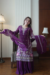 Luxury Indigo Gold Gown with Pant Set – Statement Designer Wear