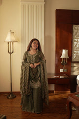 Designer Printed Chinon Kurti with Sharara & Embroidered Dupatta Set