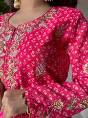 Designer Printed Chinon Kurti with Sharara & Embroidered Dupatta Set