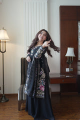 Luxury Sequence Embroidered Gown Palazzo Dupatta Set for Women