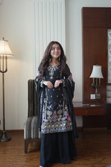 Luxury Sequence Embroidered Gown Palazzo Dupatta Set for Women