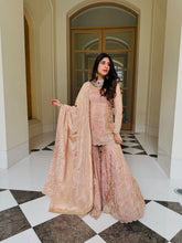 Designer Simar Silk Top Sharara Dupatta Set with Embroidery Sequence Work