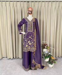 Designer Coss Moss Kurti Palazzo Dupatta Set with Real Mirror Embroidery Work