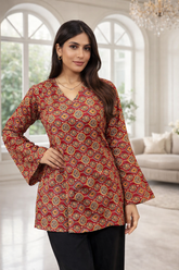 Premium Daily Wear Pure Cotton Digital Printed Tunic – Red Colour