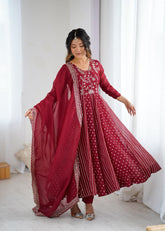 Embroidered Anarkali Gown Set with Dupatta