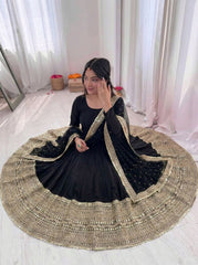 Black Silk Gown With bottom & Dupatta