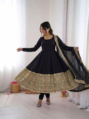 Black Silk Gown With bottom & Dupatta