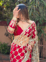 Luxury Real Mirror Work Fendy Silk Saree with Blouse for Women