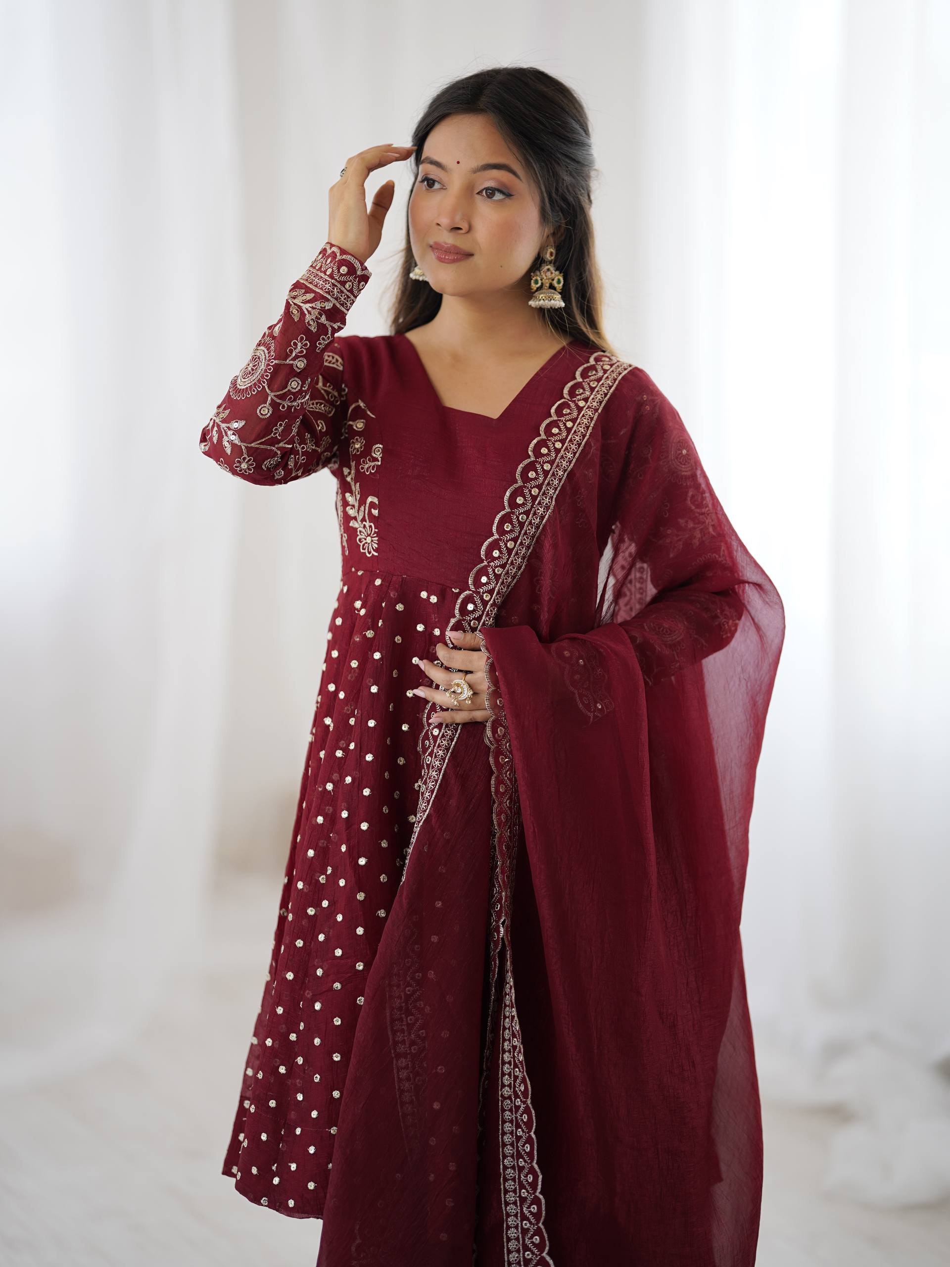 Designer Crunchy Silk Top Sharara Dupatta Set with Heavy Embroidery | Party & Wedding Wear Ethnic Outfit