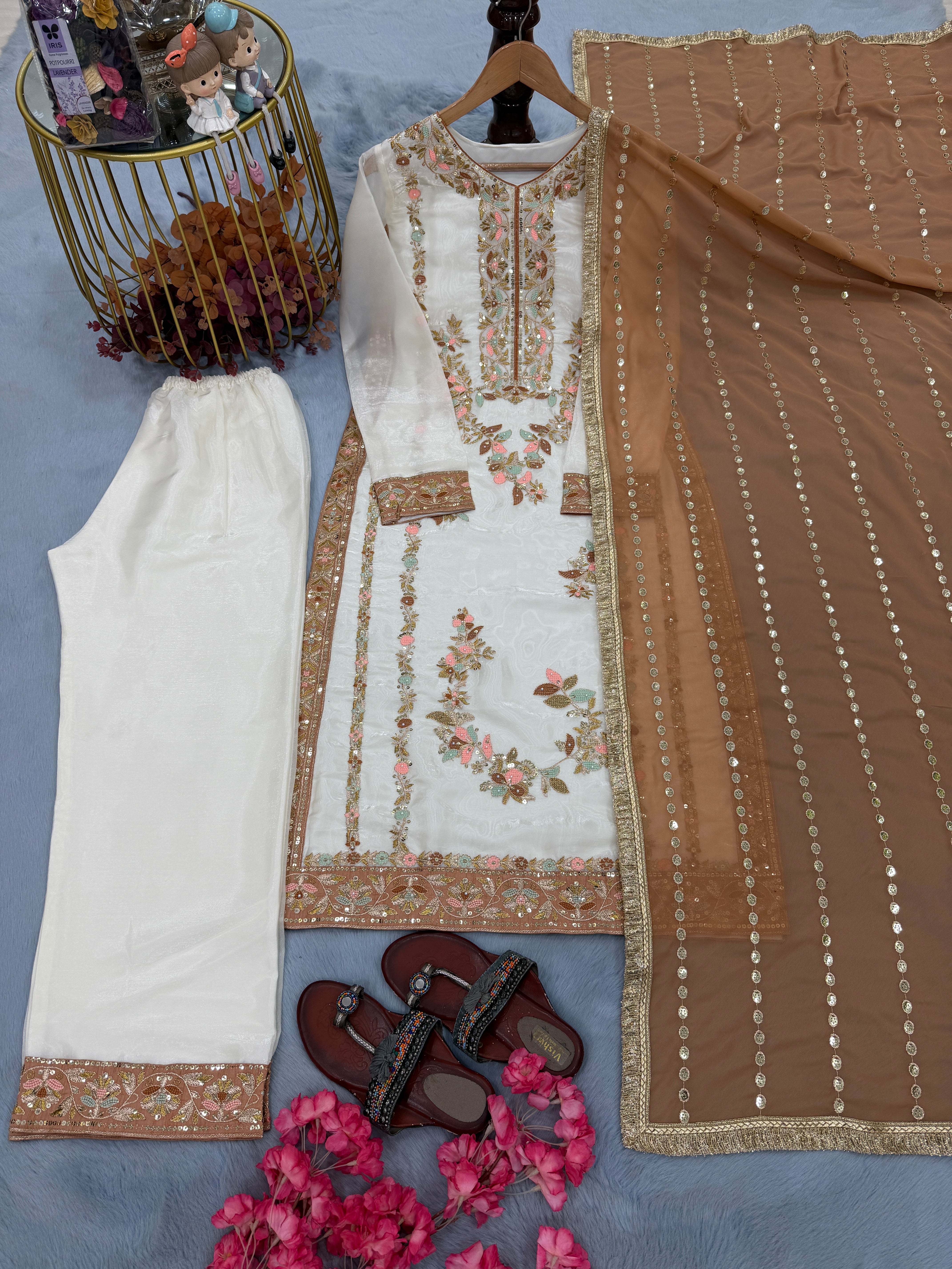 Premium Designer Top Palazzo Set | Heavy Embroidery Sequence Work Women Suit