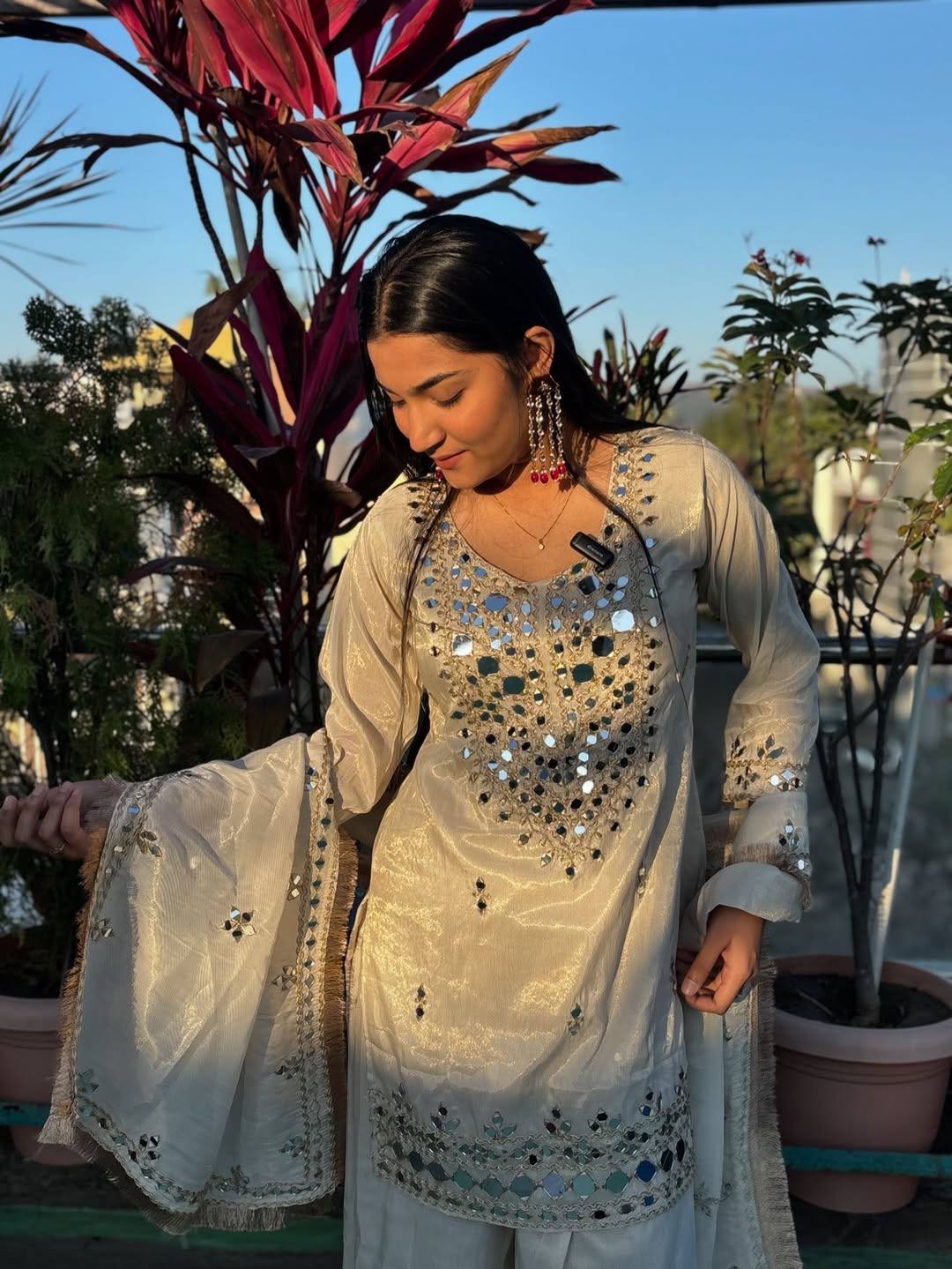 Party & Wedding Special Real Mirror Embroidered Plazzo Suit Set