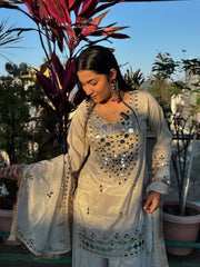 Party & Wedding Special Real Mirror Embroidered Plazzo Suit Set