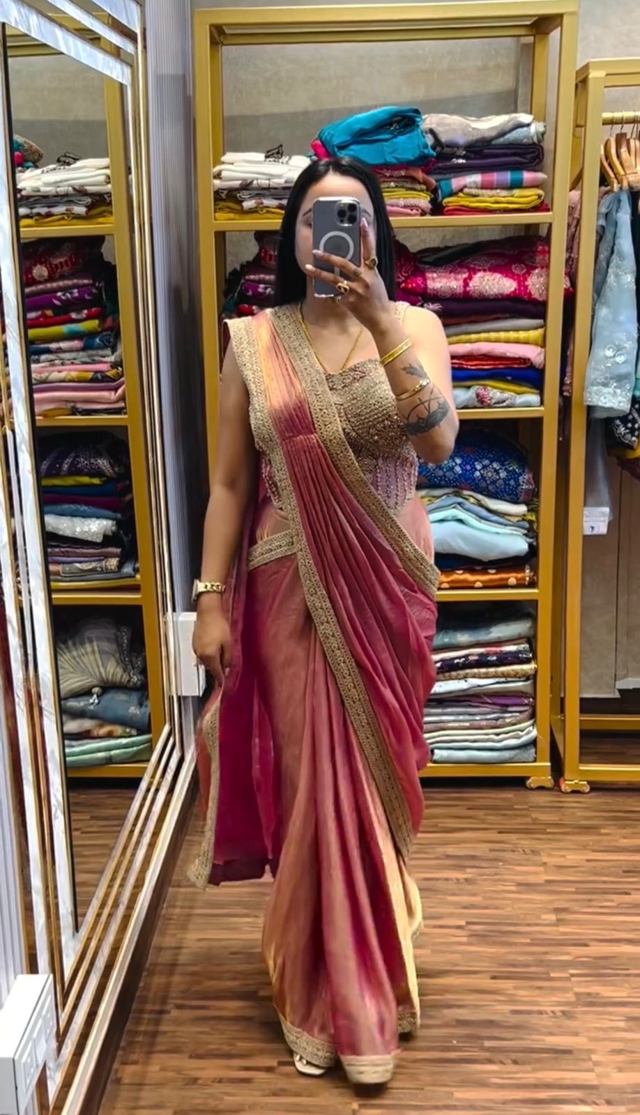Superhit Drape Saree Set with Fully Embroidered Stylish Blouse – Party Wear