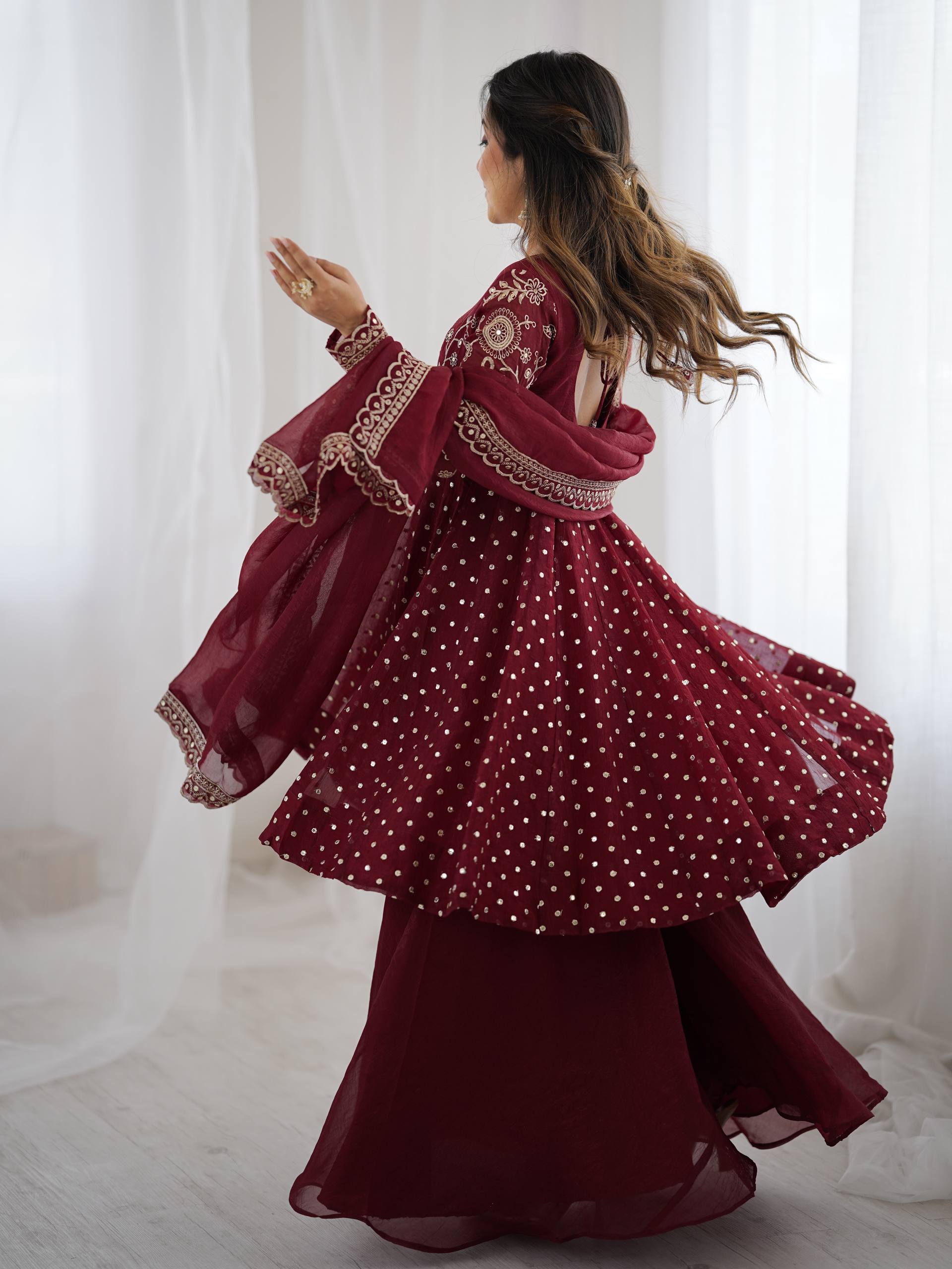 Designer Crunchy Silk Top Sharara Dupatta Set with Heavy Embroidery | Party & Wedding Wear Ethnic Outfit