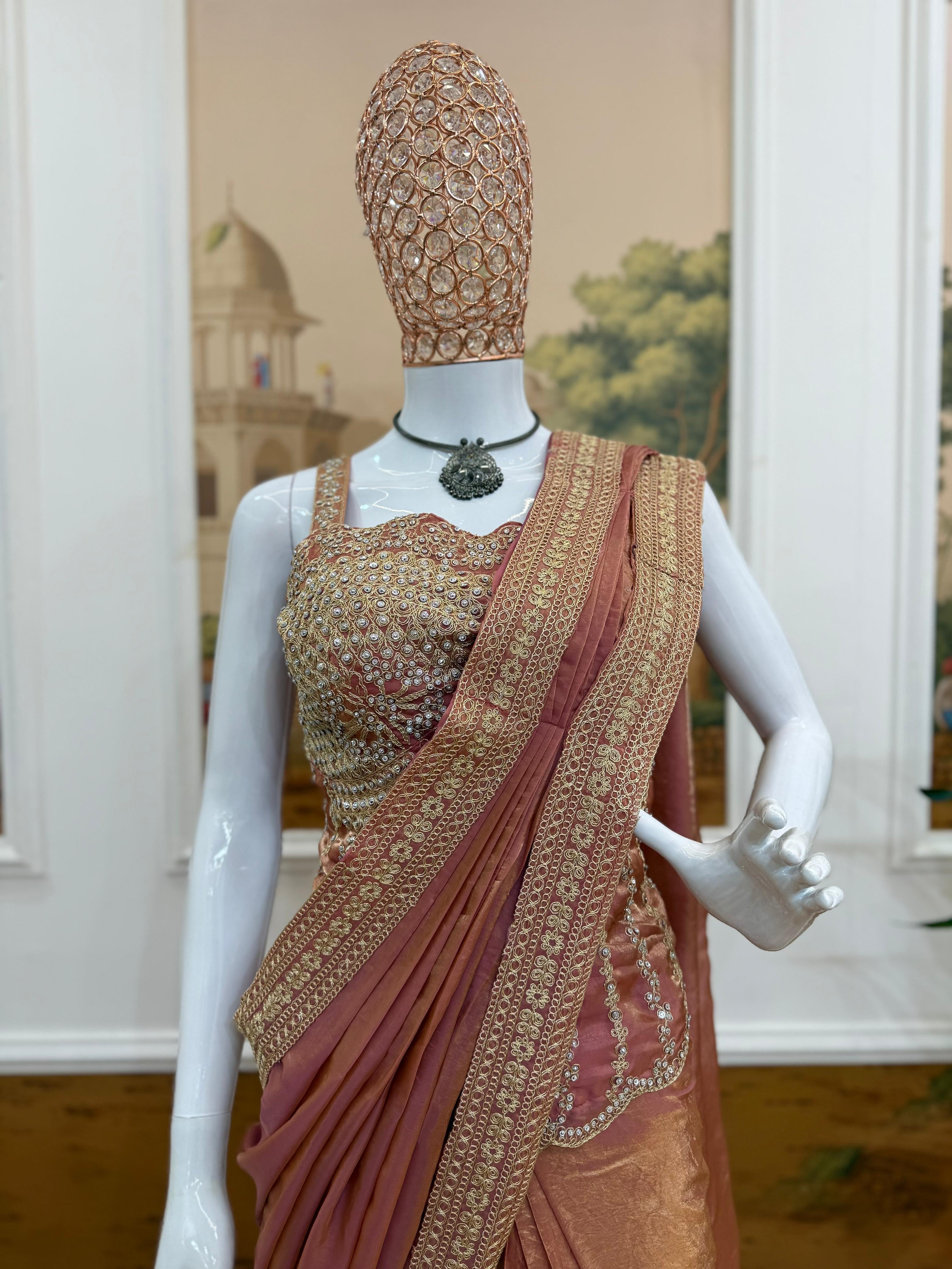 Superhit Drape Saree Set with Fully Embroidered Stylish Blouse – Party Wear