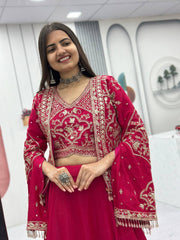 Designer Chinon Lehenga with Embroidered Blouse & Jacket – Big 6 Meter Flair