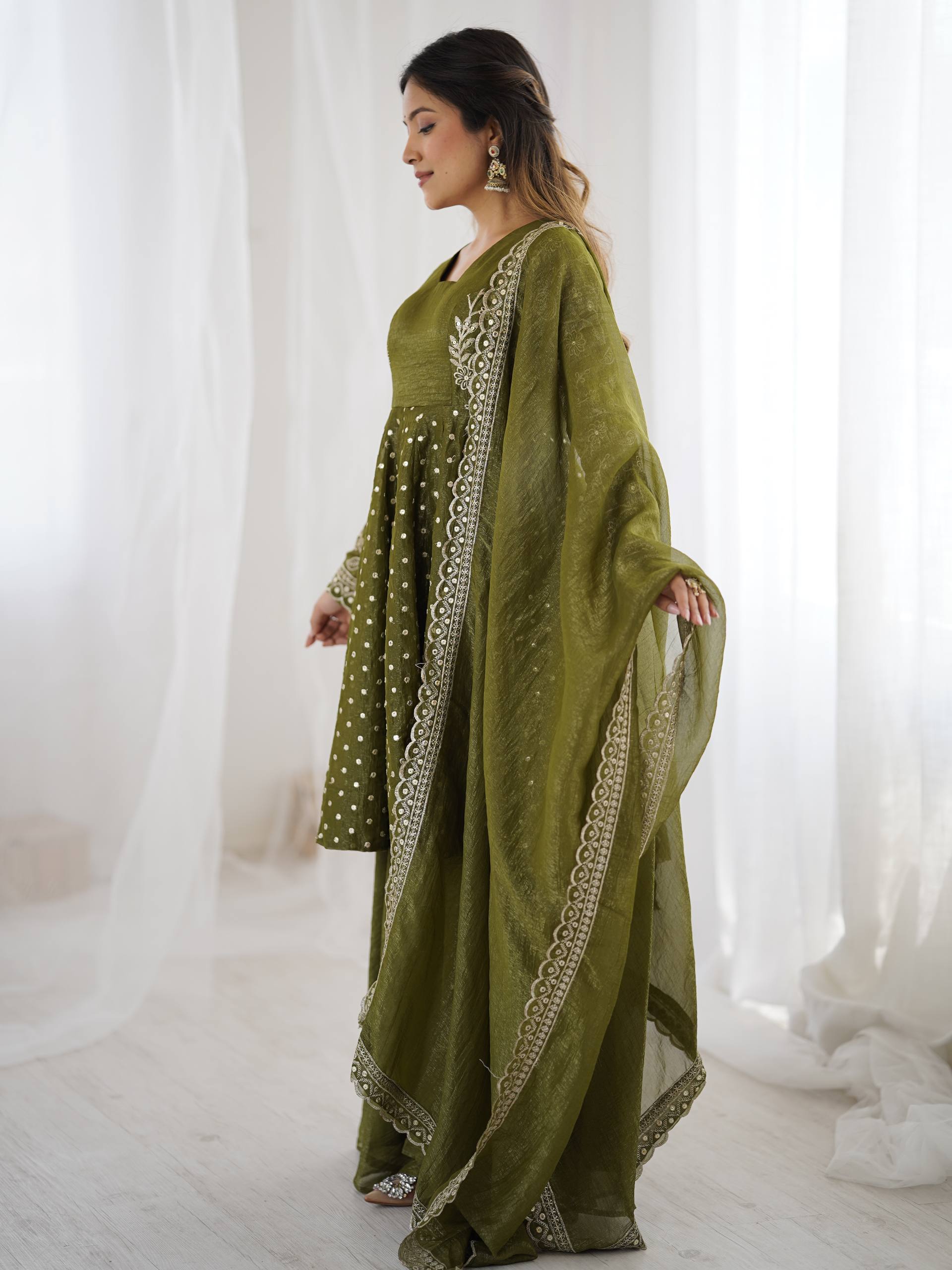 Designer Crunchy Silk Top Sharara Dupatta Set with Heavy Embroidery | Party & Wedding Wear Ethnic Outfit