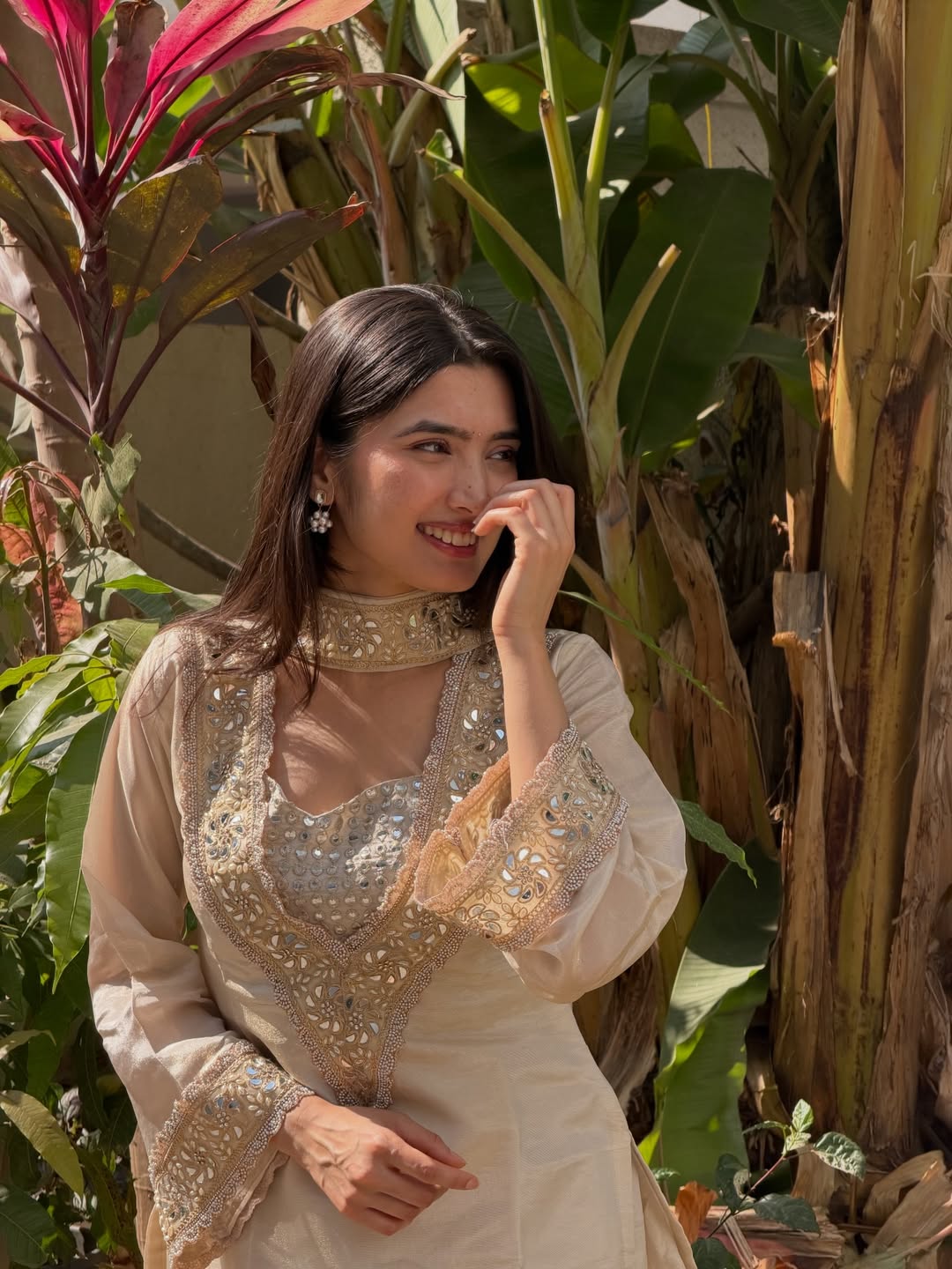 Premium Chinon 4-Piece Sharara Set with Original Mirror and Moti Work