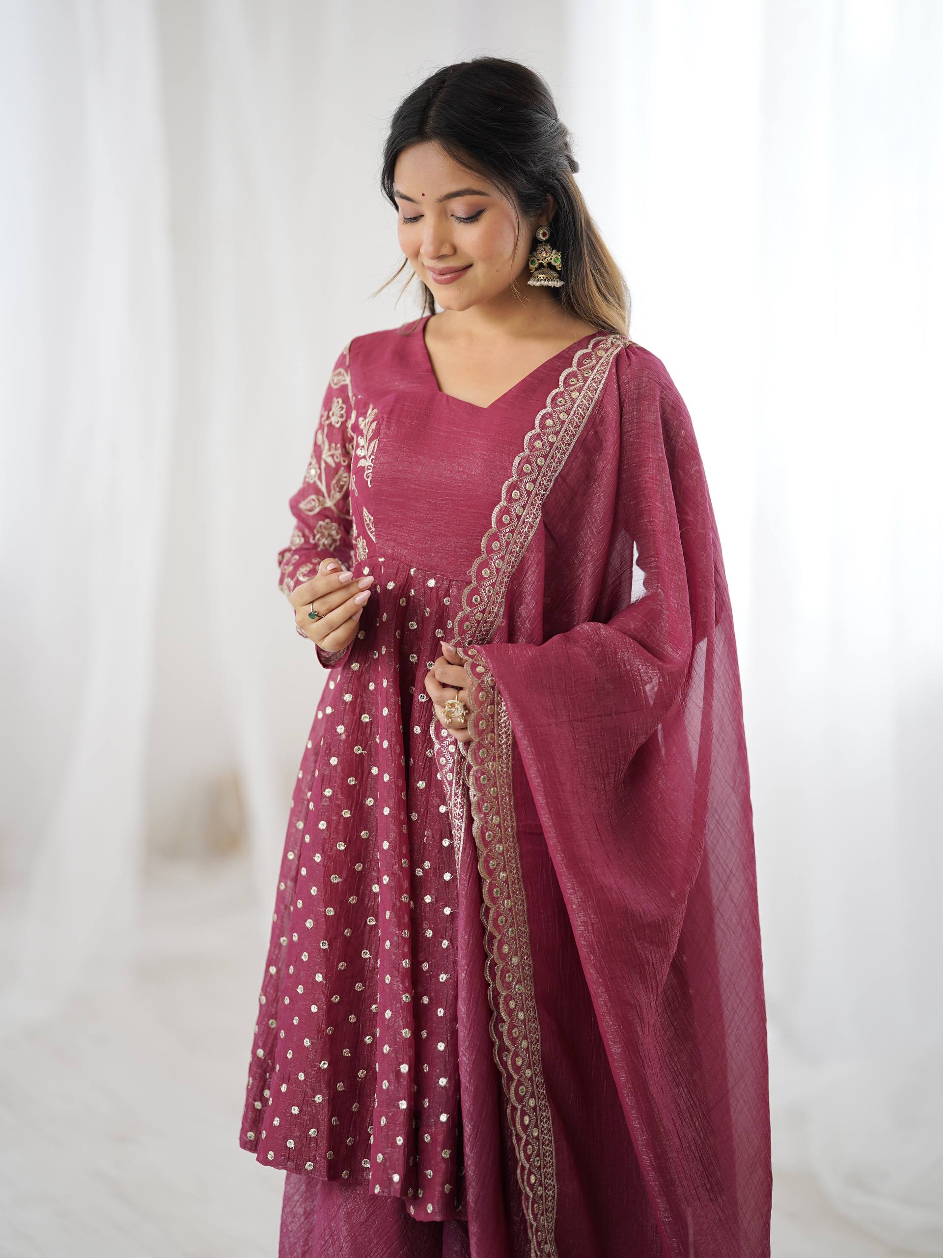 Designer Crunchy Silk Top Sharara Dupatta Set with Heavy Embroidery | Party & Wedding Wear Ethnic Outfit