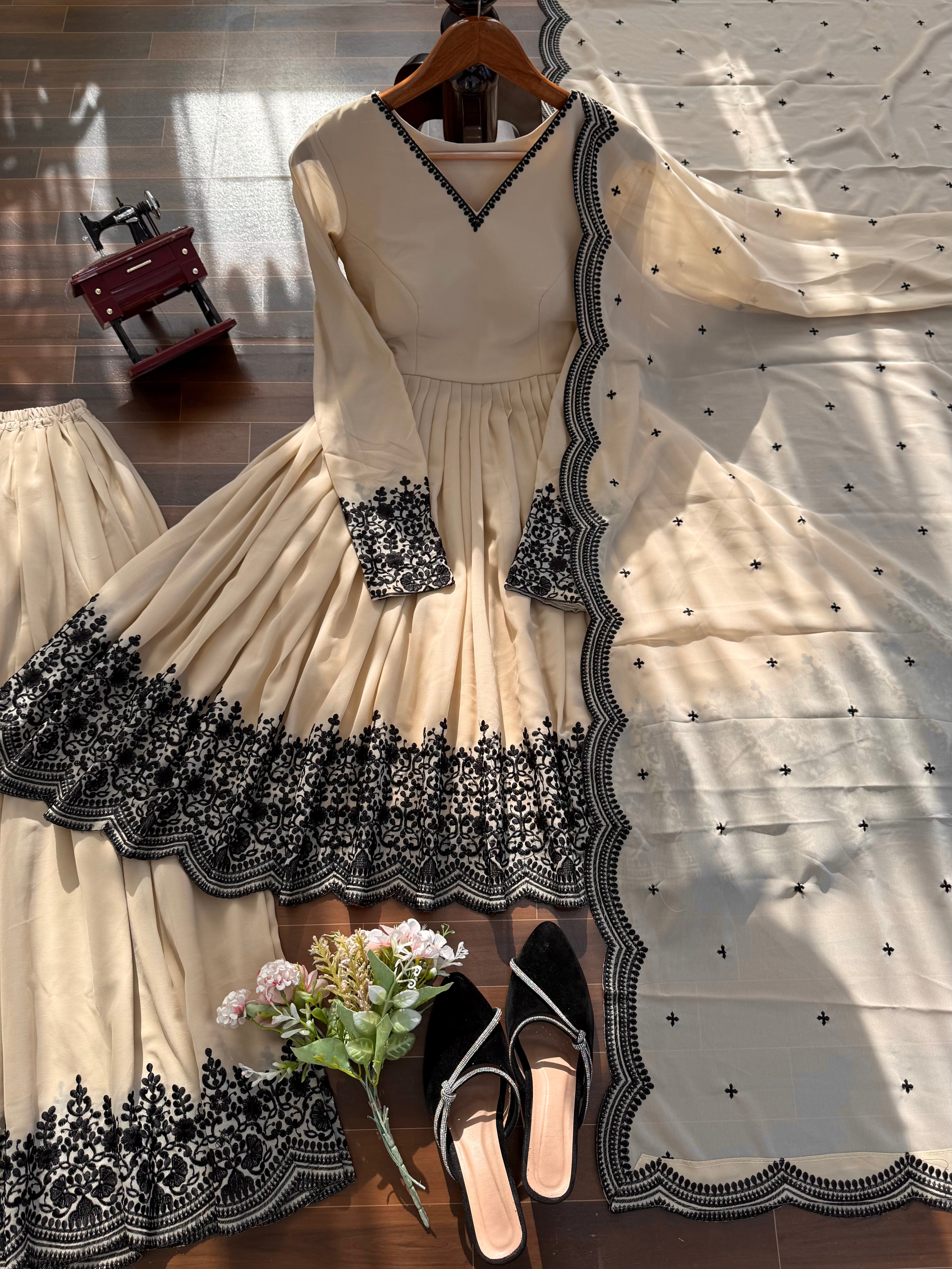 Latest Faux Georgette 3 Piece Suit Set with Embroidery Work | Ready To Wear Ethnic Outfit for Women