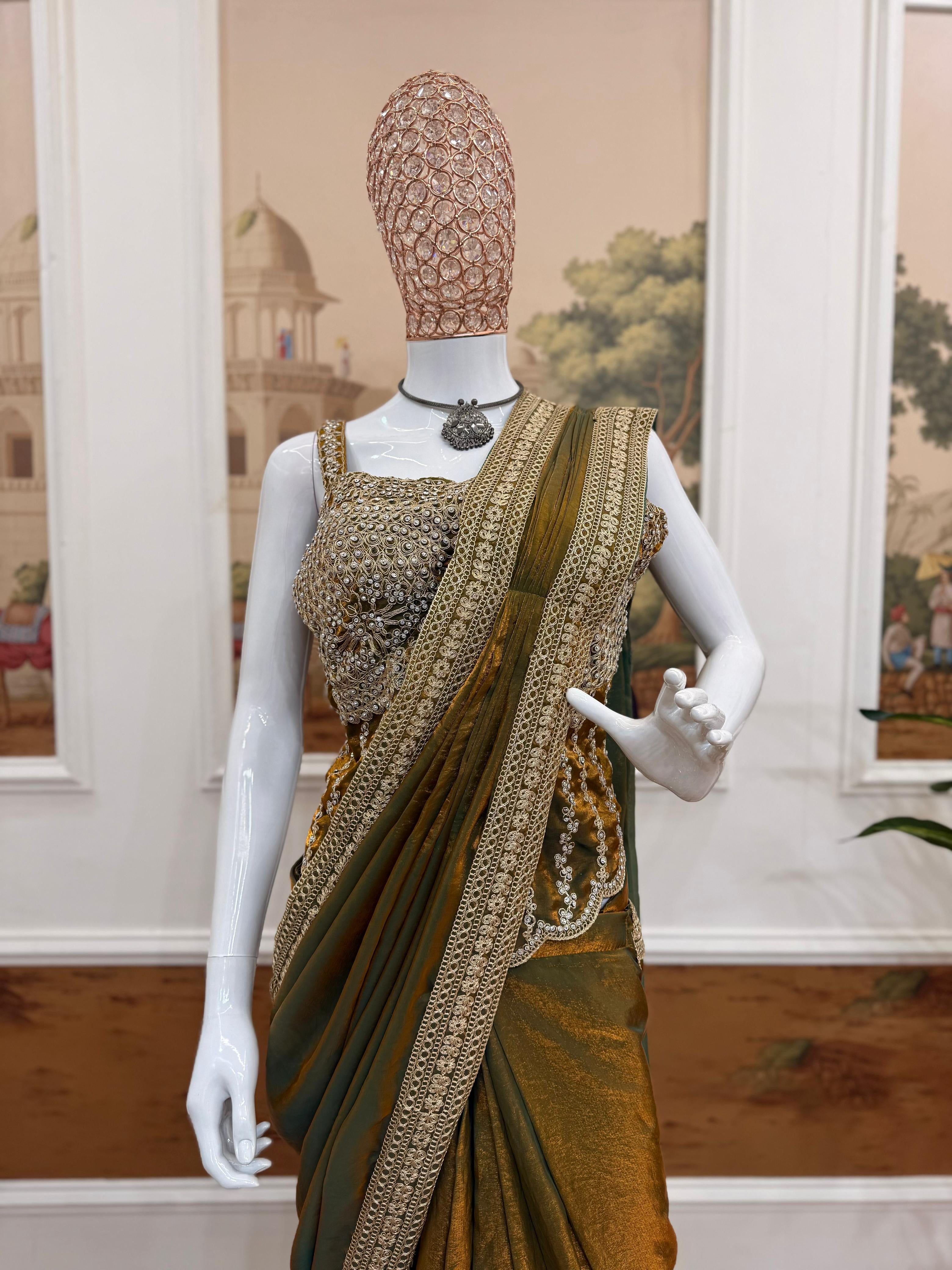 Superhit Drape Saree Set with Fully Embroidered Stylish Blouse – Party Wear