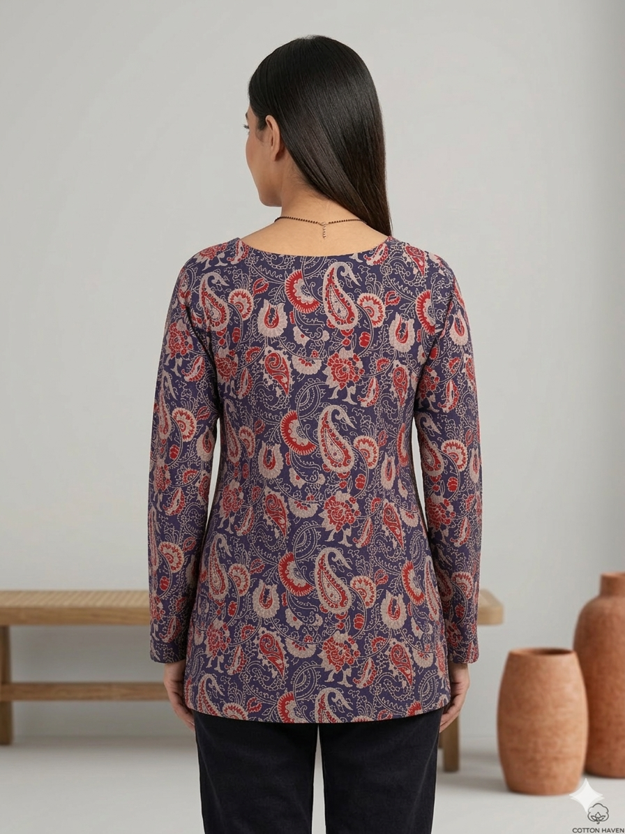 Comfort Fit Purple Cotton Tunic with All Over Digital Print