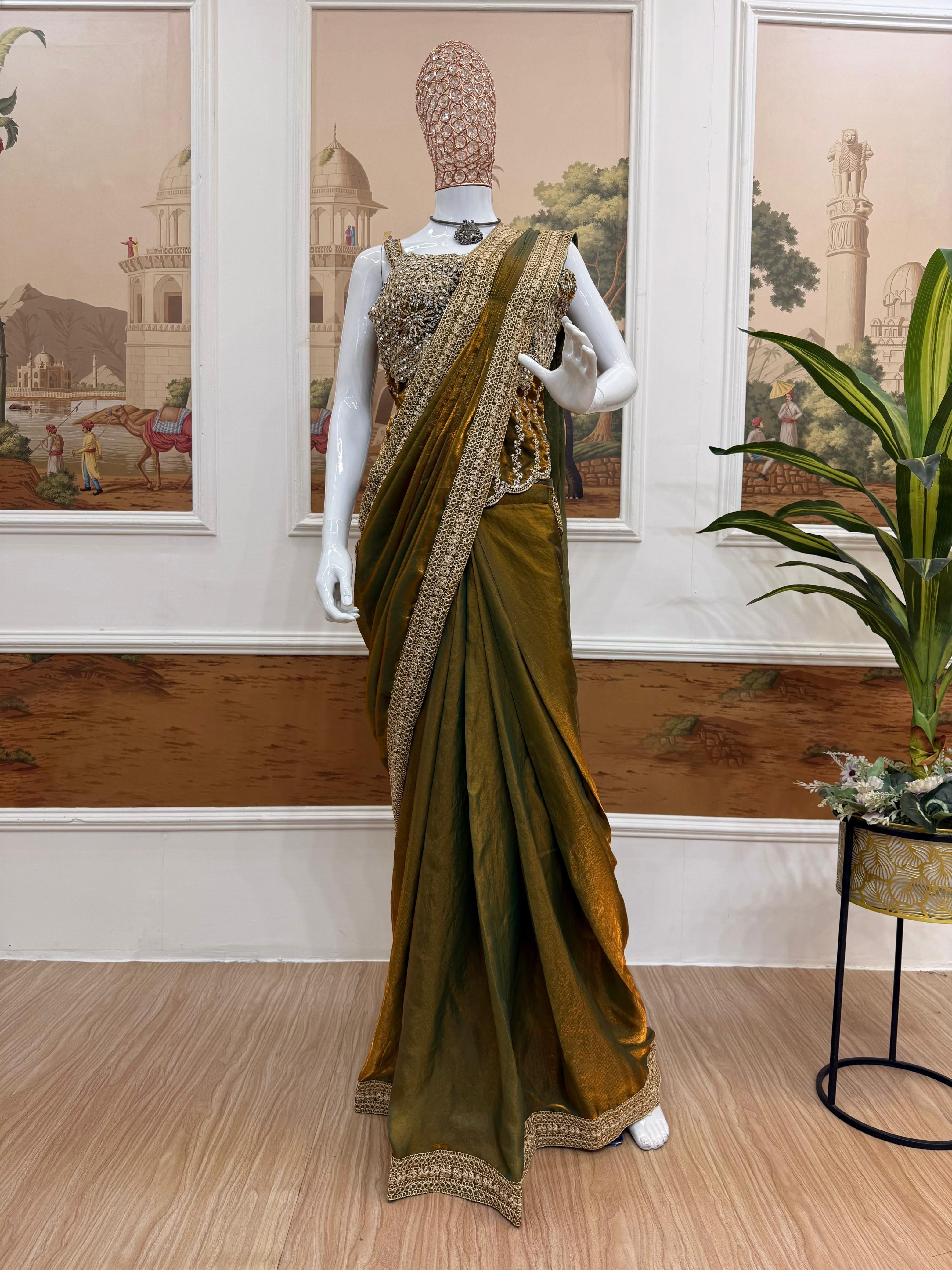 Superhit Drape Saree Set with Fully Embroidered Stylish Blouse – Party Wear