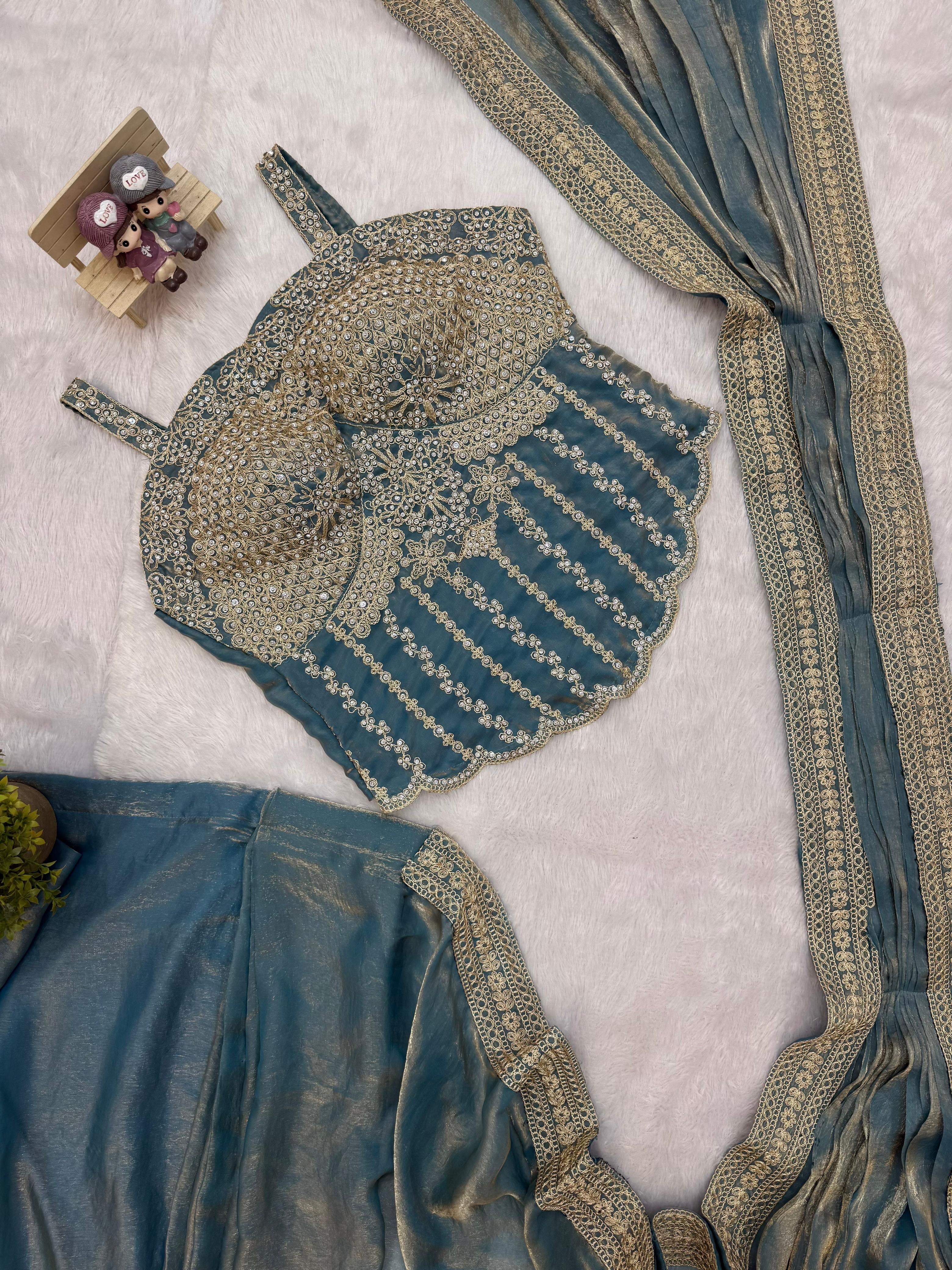 Superhit Drape Saree Set with Fully Embroidered Stylish Blouse – Party Wear