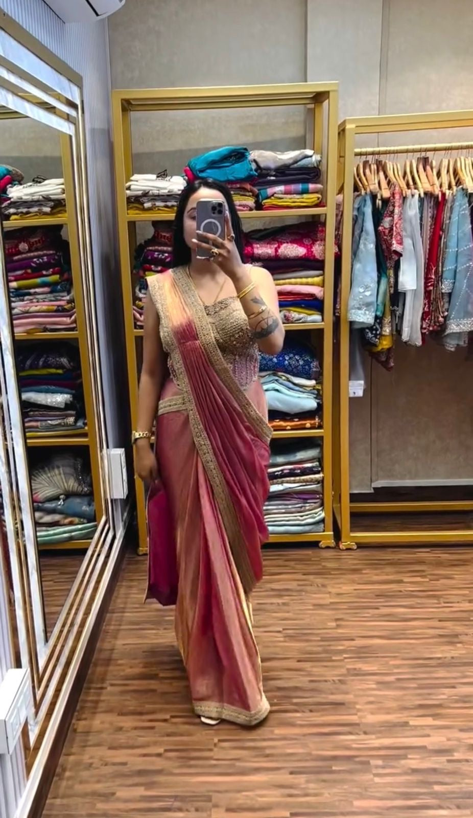 Superhit Drape Saree Set with Fully Embroidered Stylish Blouse – Party Wear