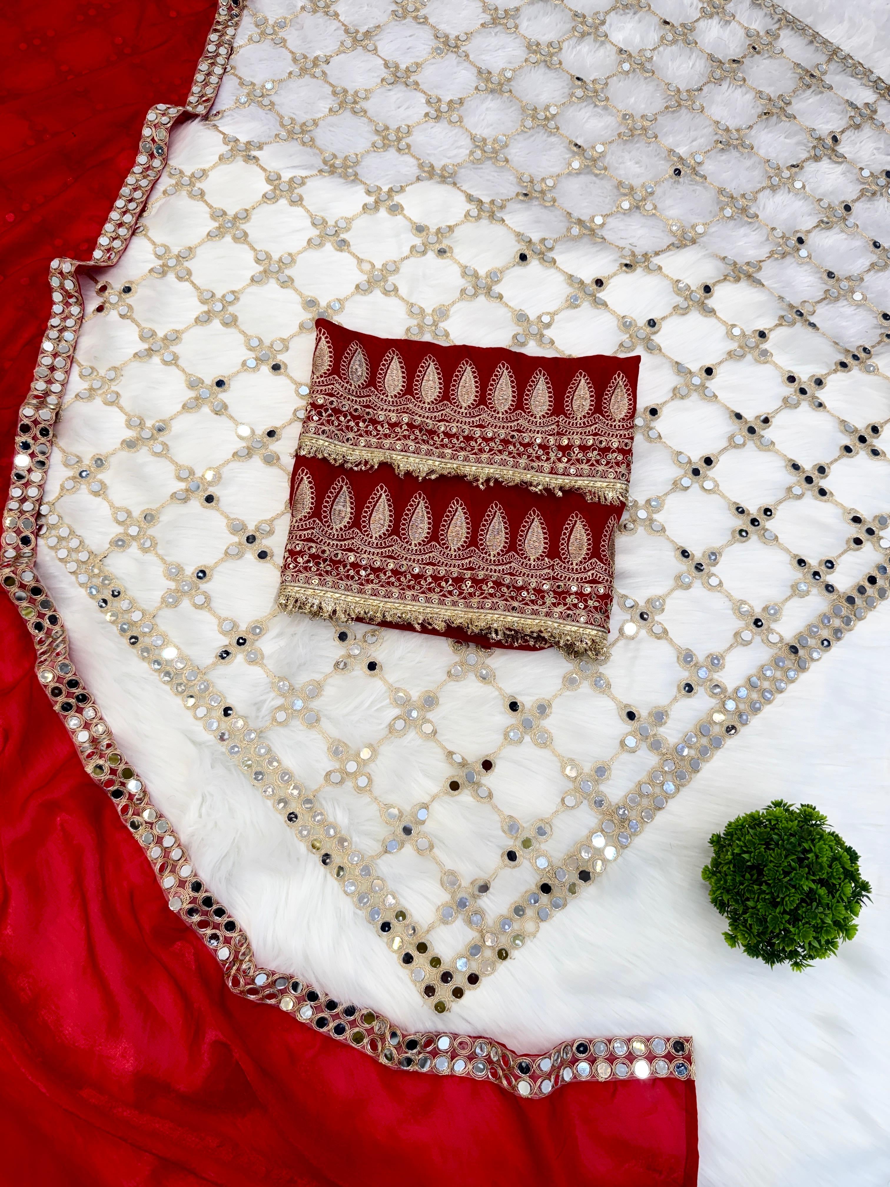 Luxury Real Mirror Work Fendy Silk Saree with Blouse for Women