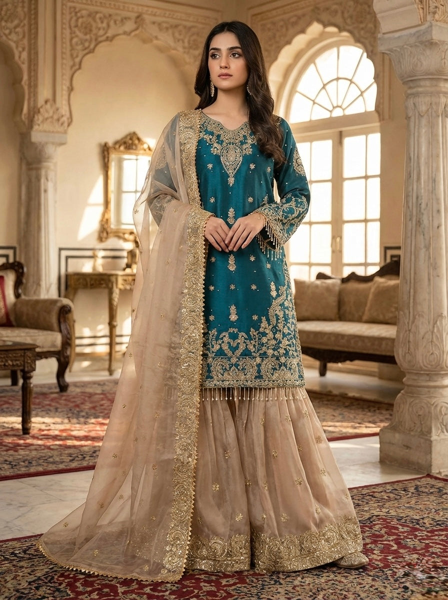 Pure Heavy GMY Silk Embroidered Coding Dori Sequence Work Set