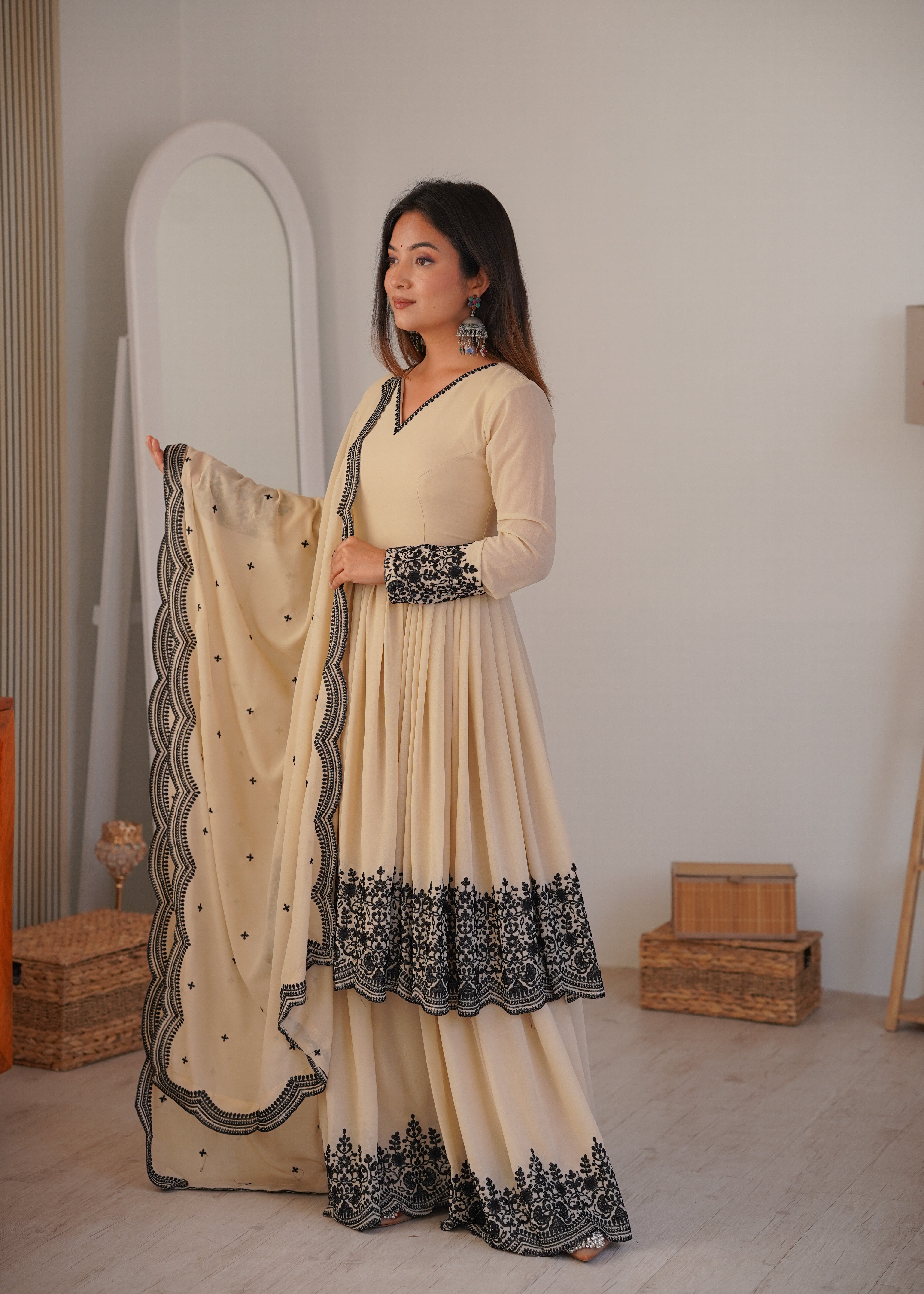 Latest Faux Georgette 3 Piece Suit Set with Embroidery Work | Ready To Wear Ethnic Outfit for Women