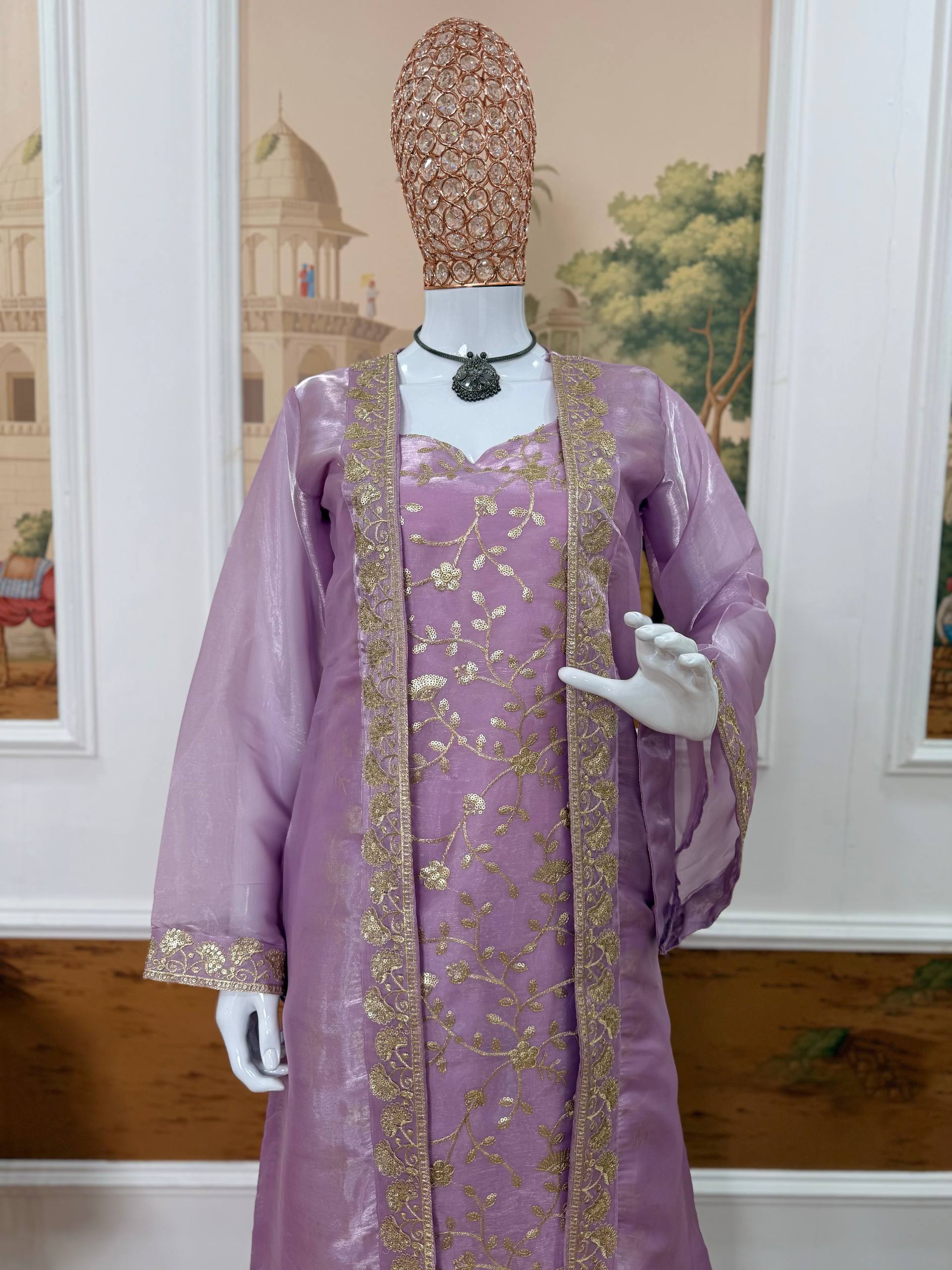 Latest Designer Kurti Koti Plazzo Set in Jimy Silk with Heavy Embroidery | Festive & Wedding Wear Outfit
