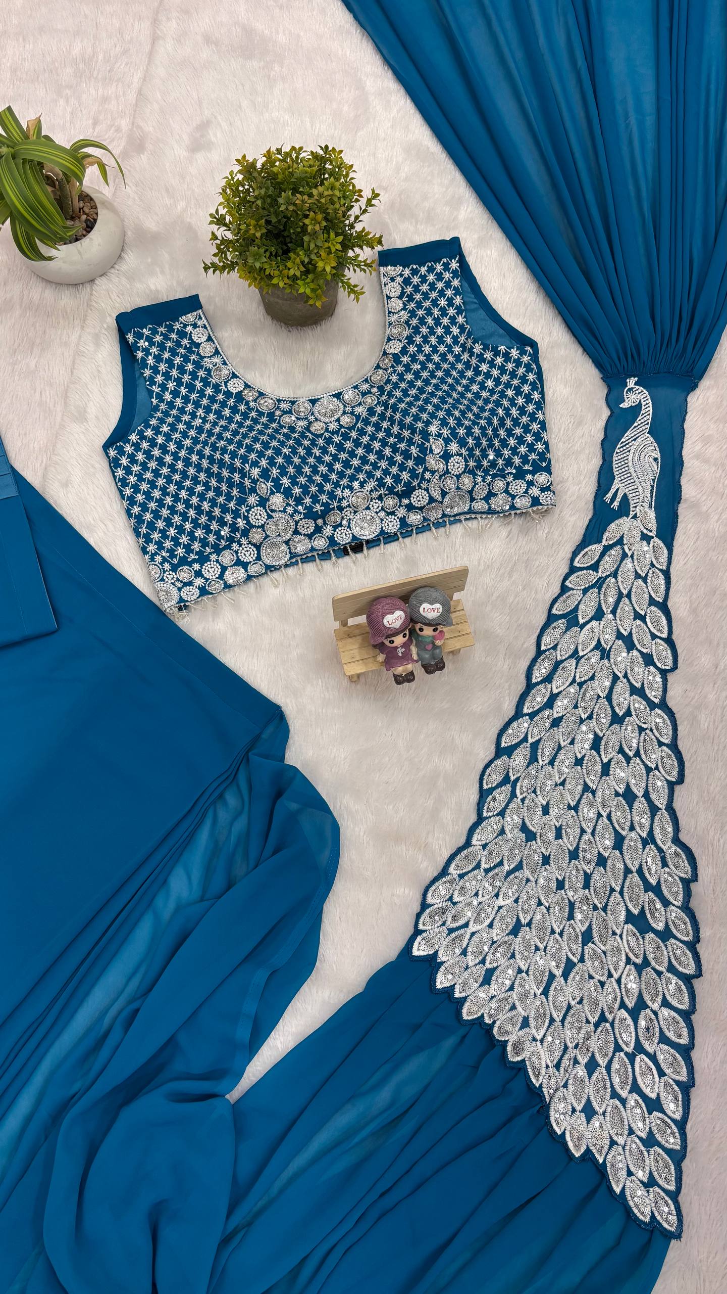 Premium Party Wear Drape Saree with Fully Stitched Embroidered Blouse