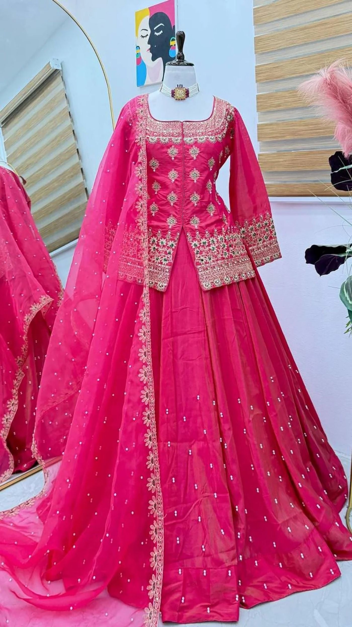 Premium Roman Silk Lehenga Choli Set with Embroidery & Twill Net Dupatta | Ethnic Wear for Women