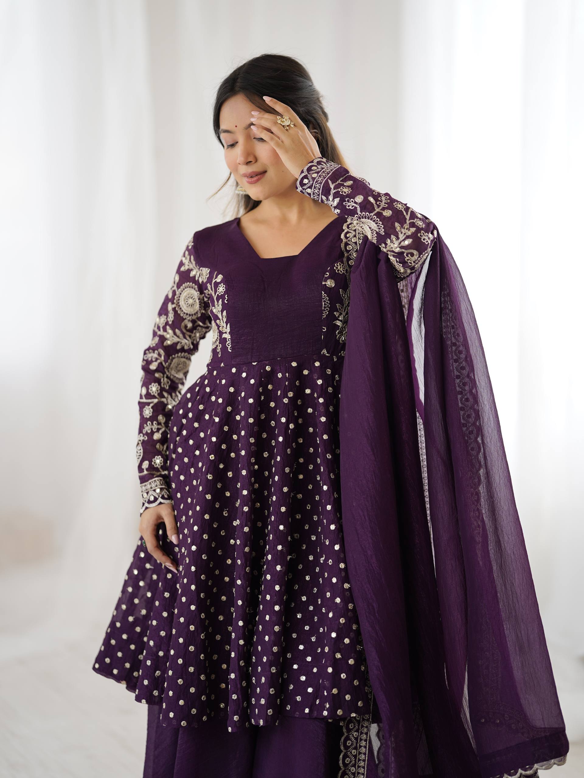 Designer Crunchy Silk Top Sharara Dupatta Set with Heavy Embroidery | Party & Wedding Wear Ethnic Outfit