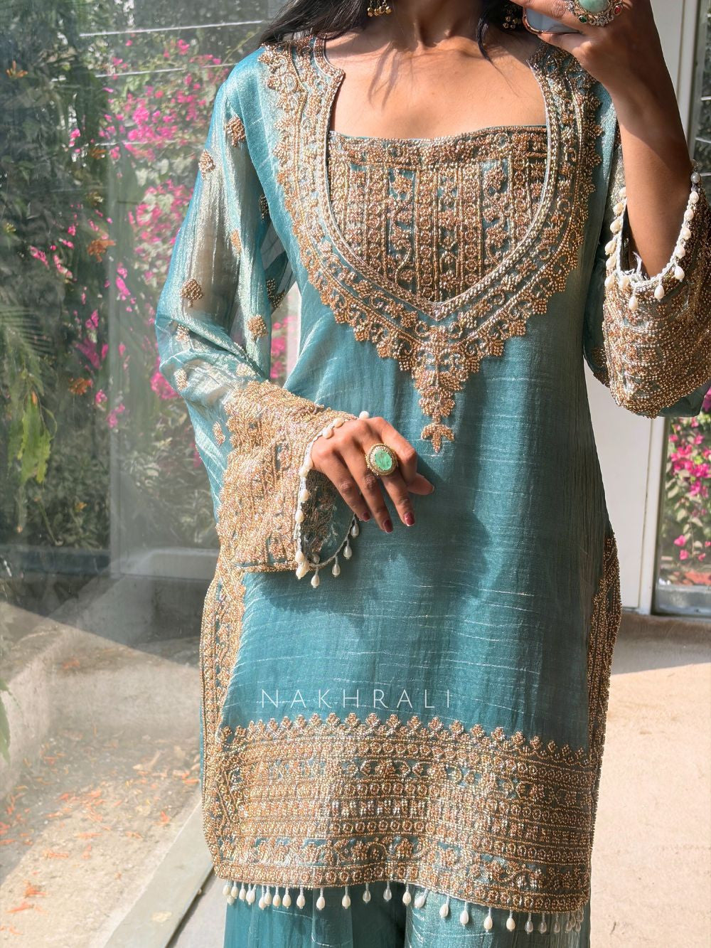 Elegant Fendy Silk Embroidered Sharara Pent Set | Ready To Wear 3-Piece Outfit
