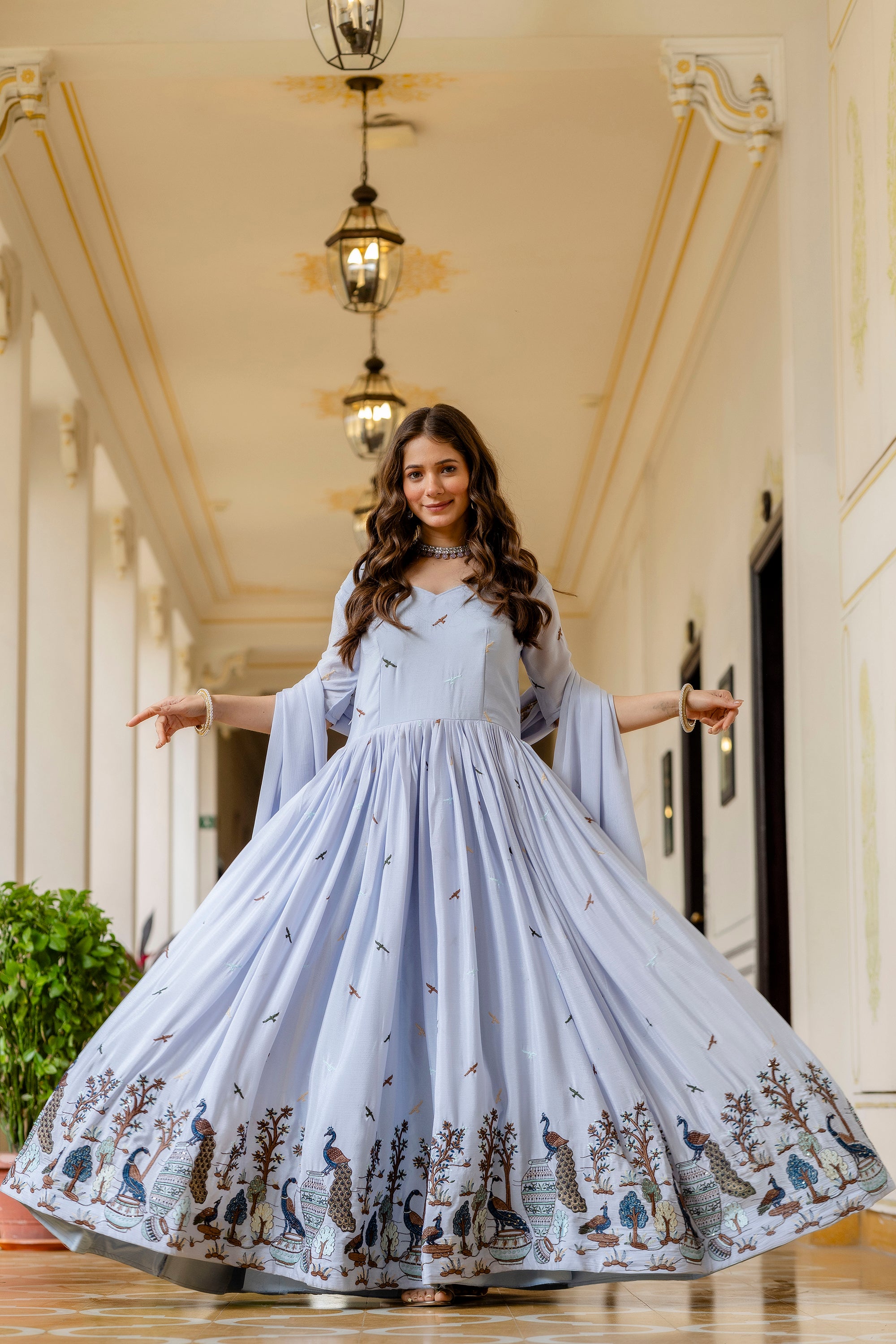 Premium Chinon Fabric Embroidered Gown with 3.5 Meter Flair & Dupatta | Ethnic Wear for Women