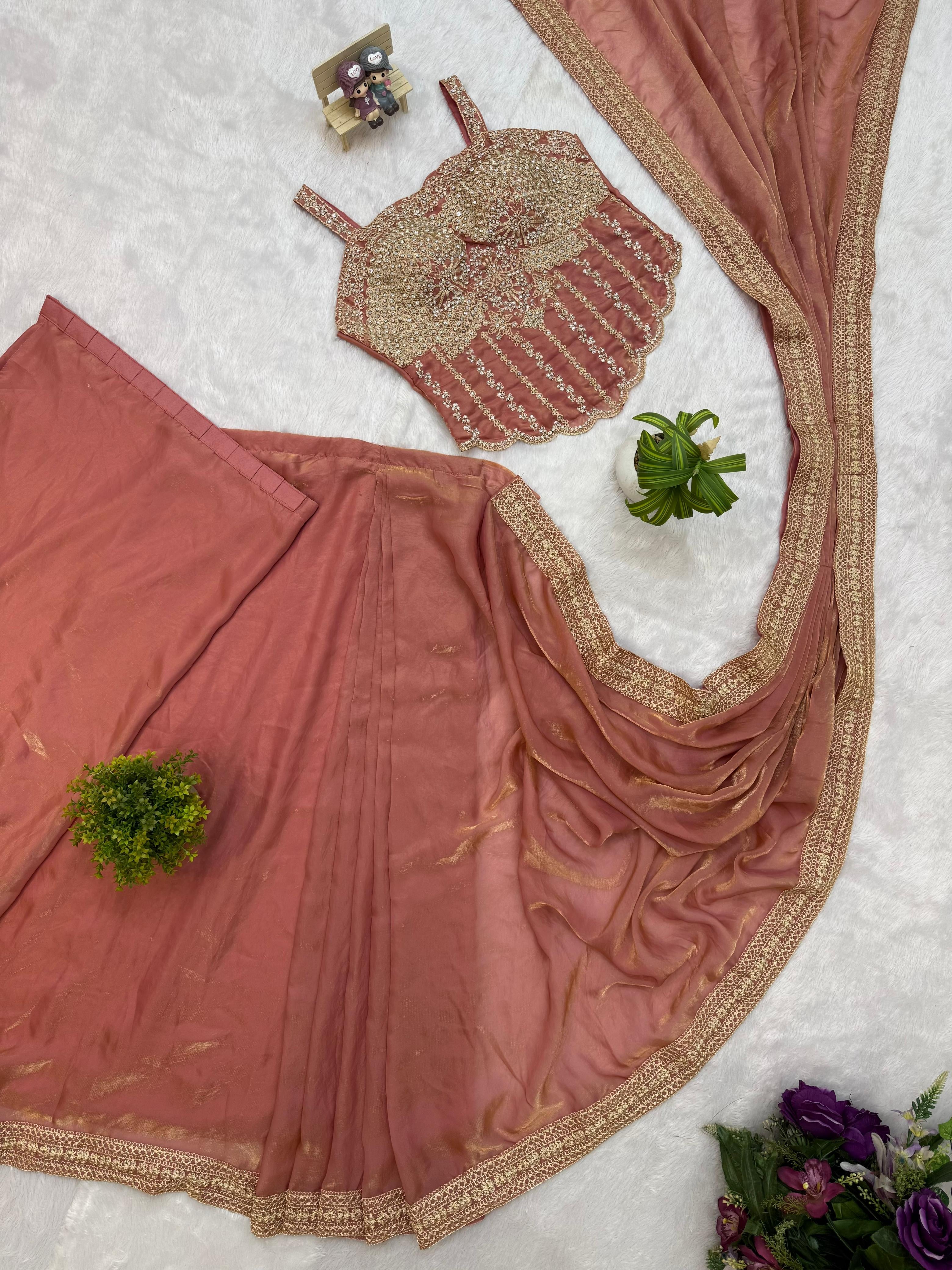 Superhit Drape Saree Set with Fully Embroidered Stylish Blouse – Party Wear
